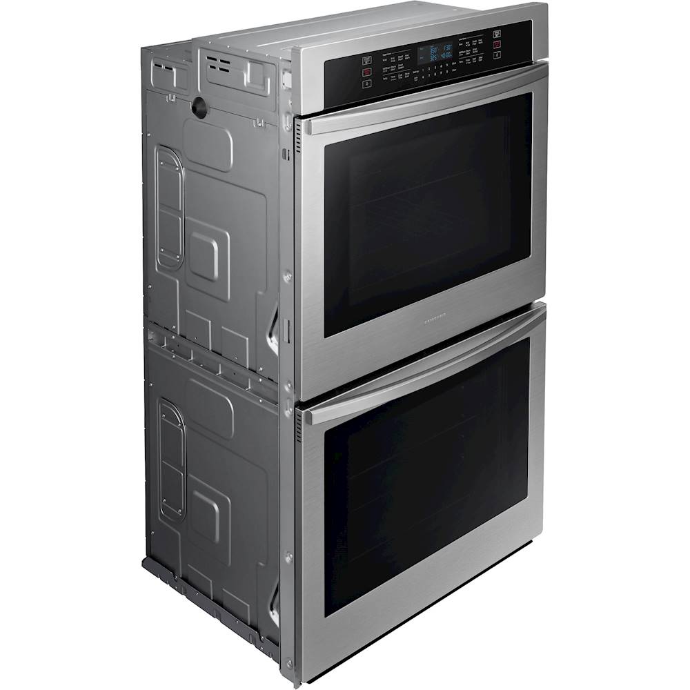 Angle View: Wolf - M Series Contemporary 30" Built-In Double Electric Convection Wall Oven - Stainless steel