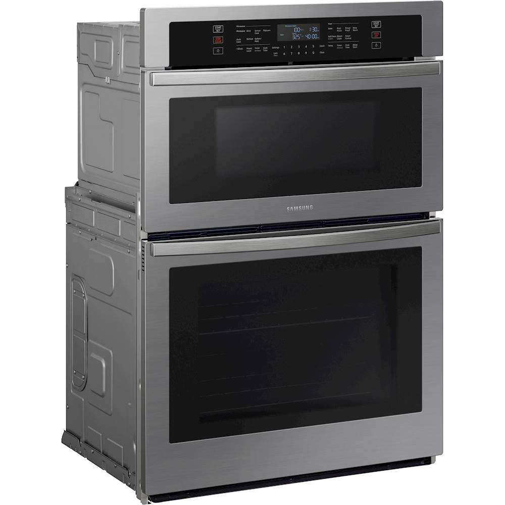 Angle View: GE - 30" Built-In Double Electric Convection Wall Oven - White