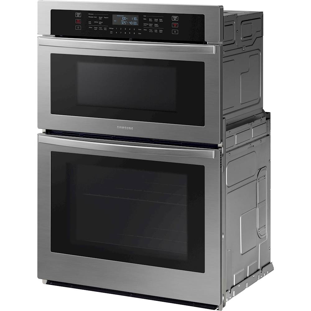 Left View: Samsung - 30" Microwave Combination Wall Oven with WiFi - Black Stainless Steel