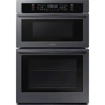 Front. Samsung - 30" Microwave Combination Wall Oven with WiFi - Black Stainless Steel.