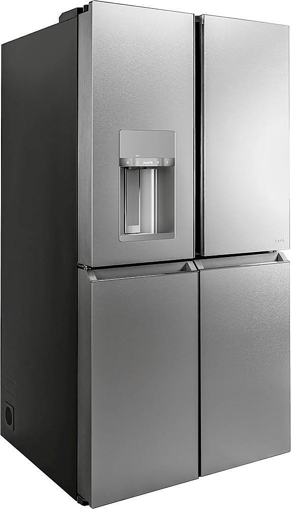 Angle. Café - 27.4 Cu. Ft. Smart Quad-Door Refrigerator - Platinum Glass.