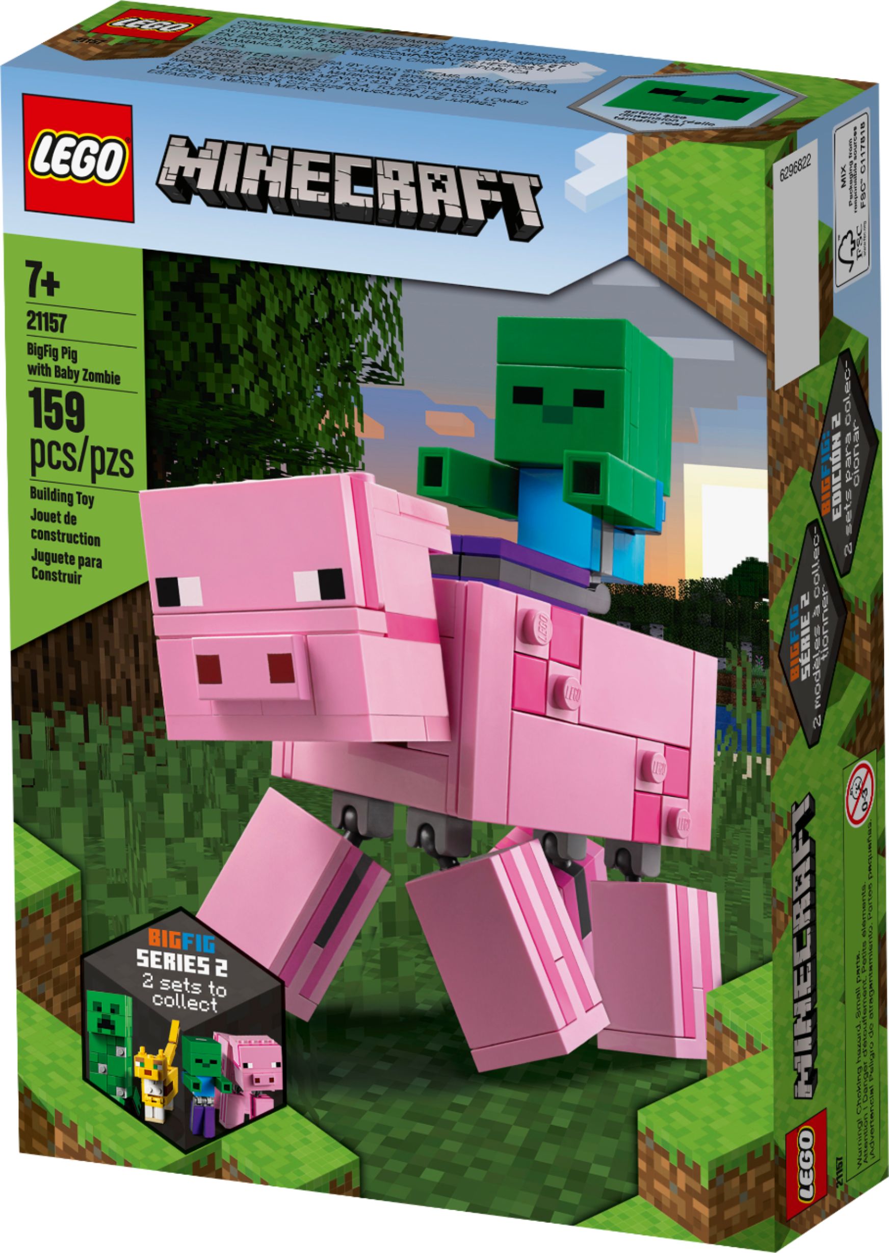 Left View: LEGO - Minecraft BigFig Pig and Baby Zombie 21157