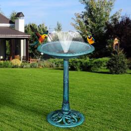 Vecelo - Outdoor Bird Bath with Solar Fountain Pump, Vintage Pedestal Birdbath for Yard Garden with Stakes and Solar Panel Kit - Green
