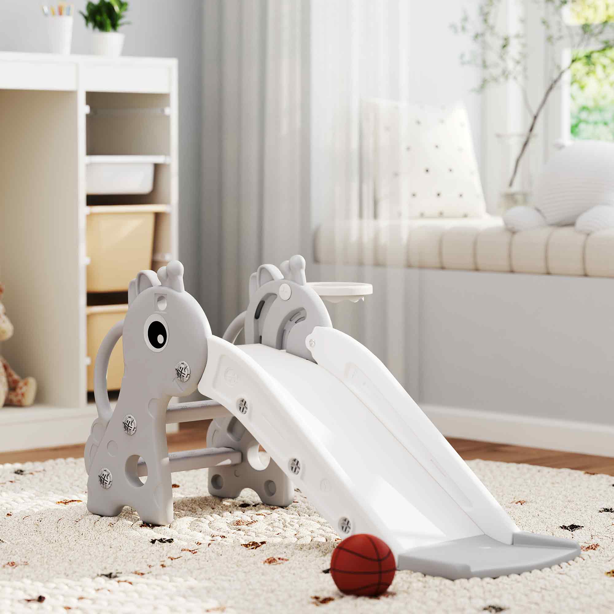 Alt View 1. Qaba - Toddler Slide for Age 1-3, Freestanding Kids Slide with Climber, Basketball Hoop and Ball.