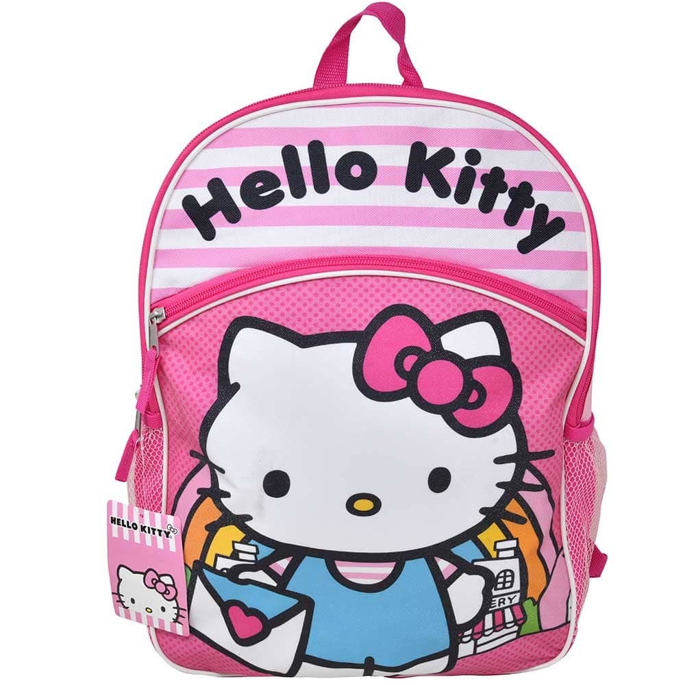 Hello Kitty - 16" Pink School Backpack with front and side Pockets - Multicolored