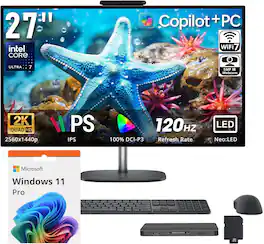 HP - Upgraded - OmniStudio X 27" QHD All-in-One Desktop,32GB RAM,2TB SSD+1TB Dock,Ultra 7 356H,Keyboard&Mouse,Win 11 Pro - Eclipse Gray