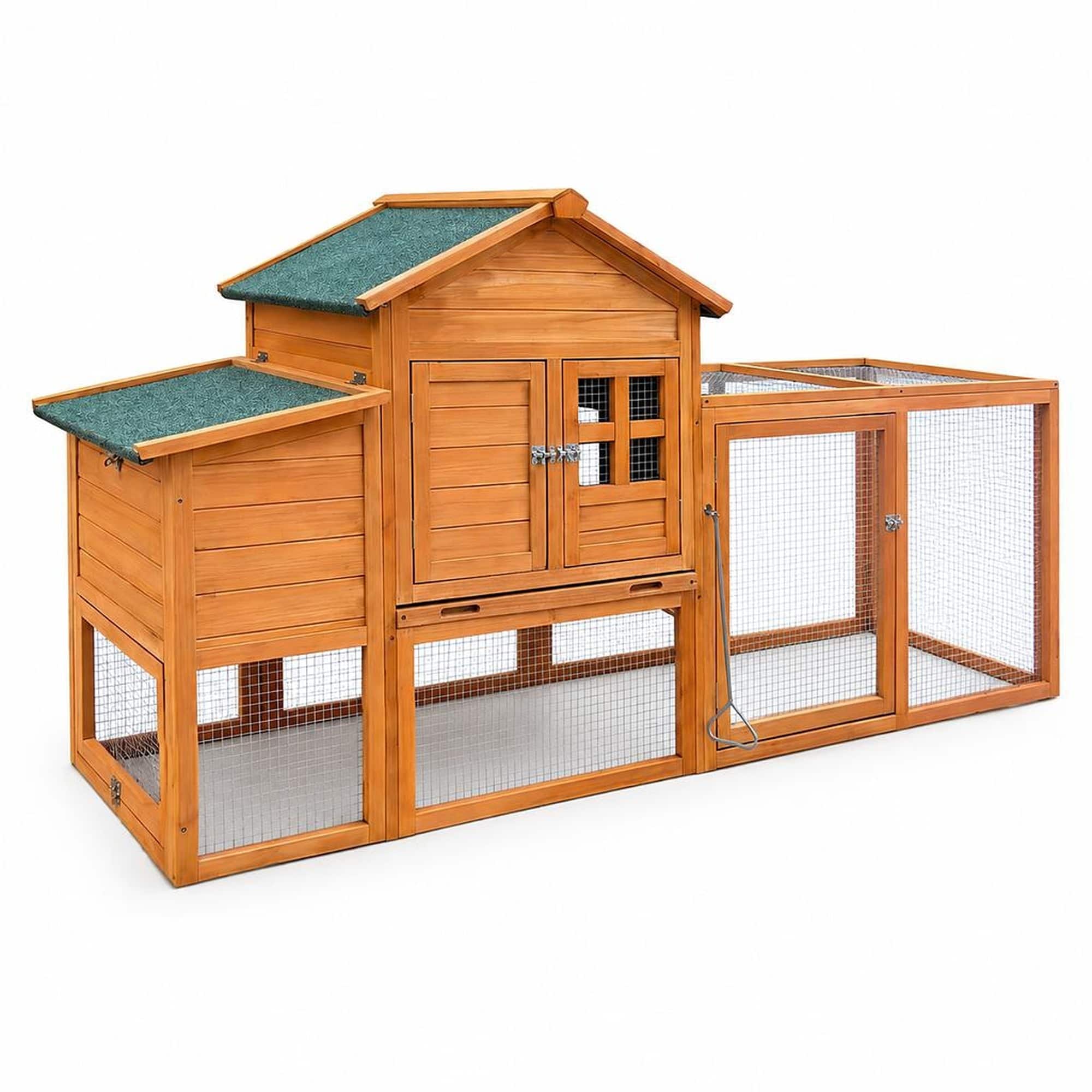 RYHNUYNE - 80 in Wooden Chicken Coop, Fir Wood Hen House, Nesting Box, Removable Tray, Ramp, Fits 2-4 Birds
