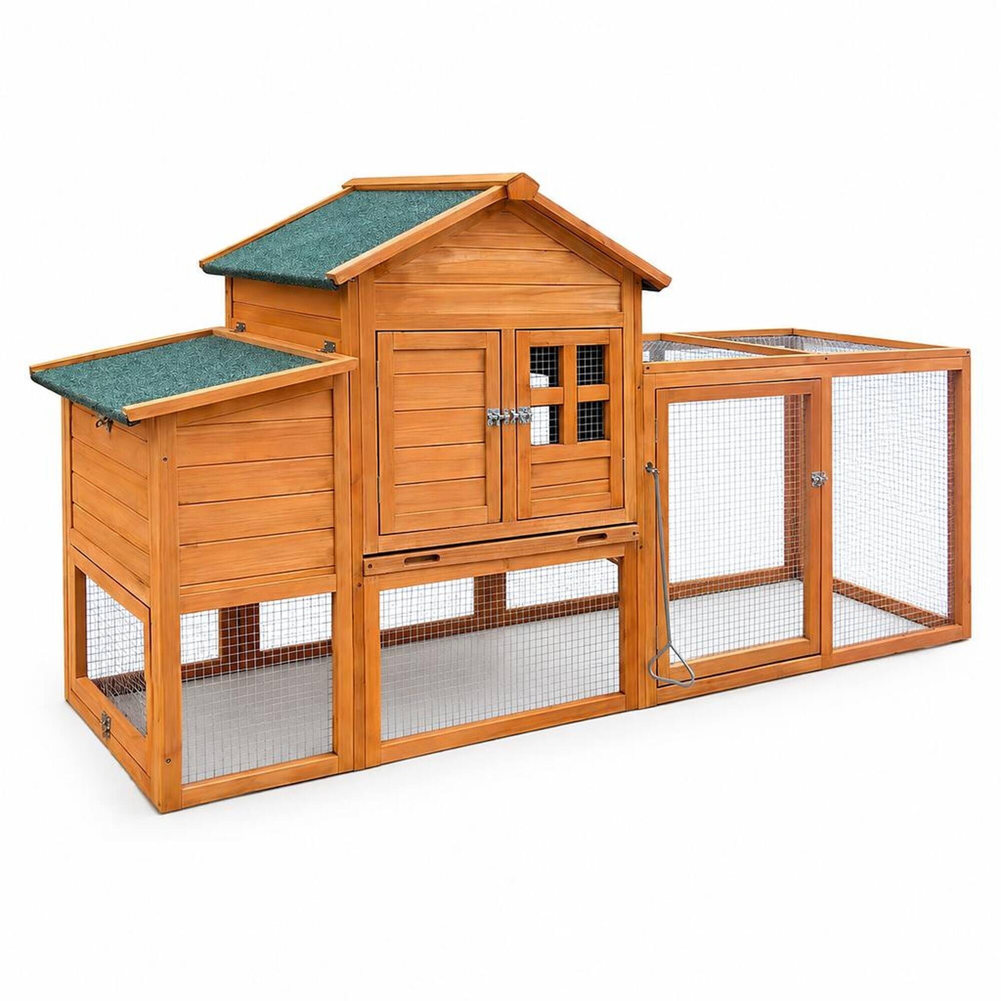 Front. RYHNUYNE - 80 in Wooden Chicken Coop, Fir Wood Hen House, Nesting Box, Removable Tray, Ramp, Fits 2-4 Birds.