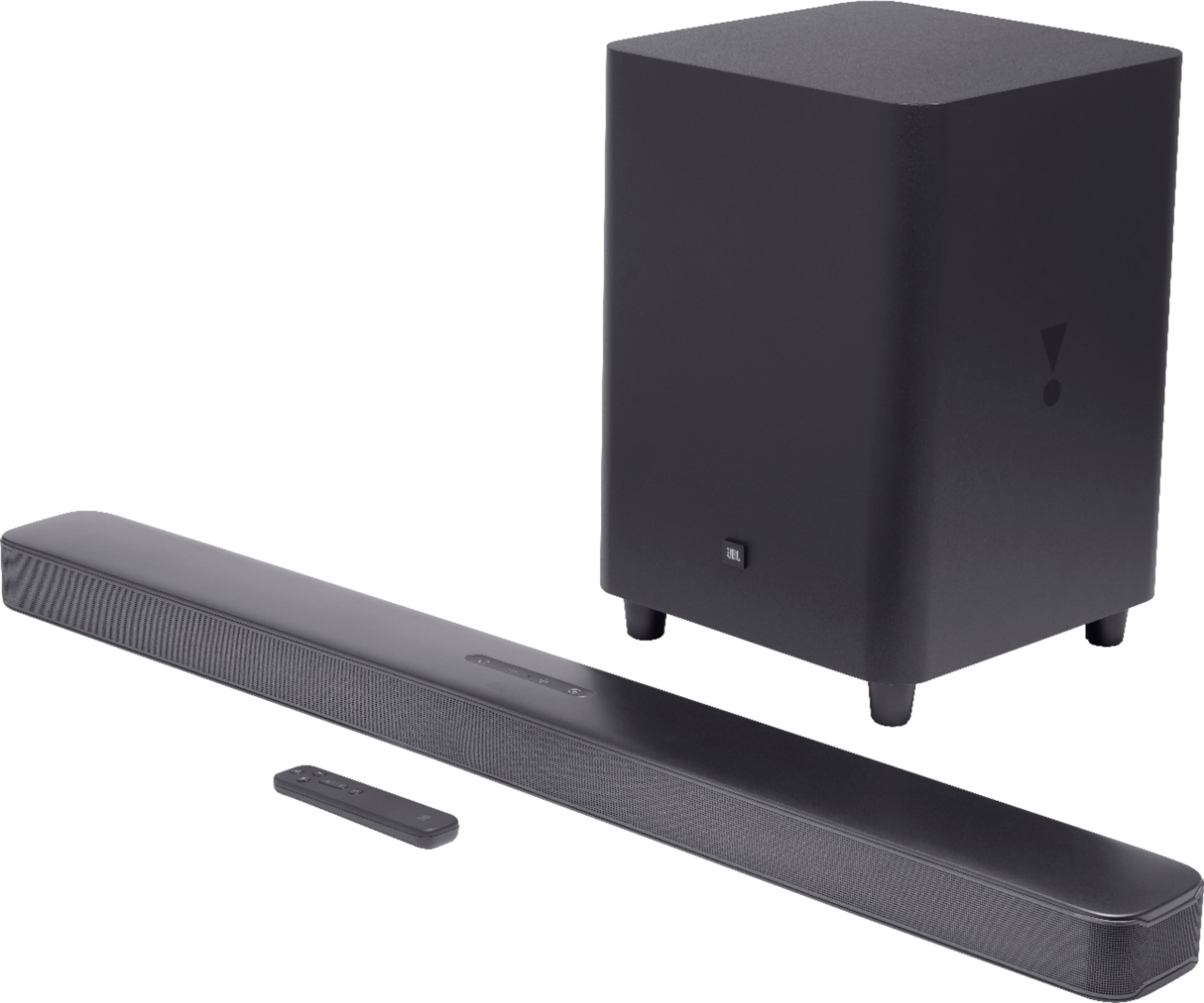 Left. JBL - 5.1-Channel Soundbar with Wireless Subwoofer - Black.