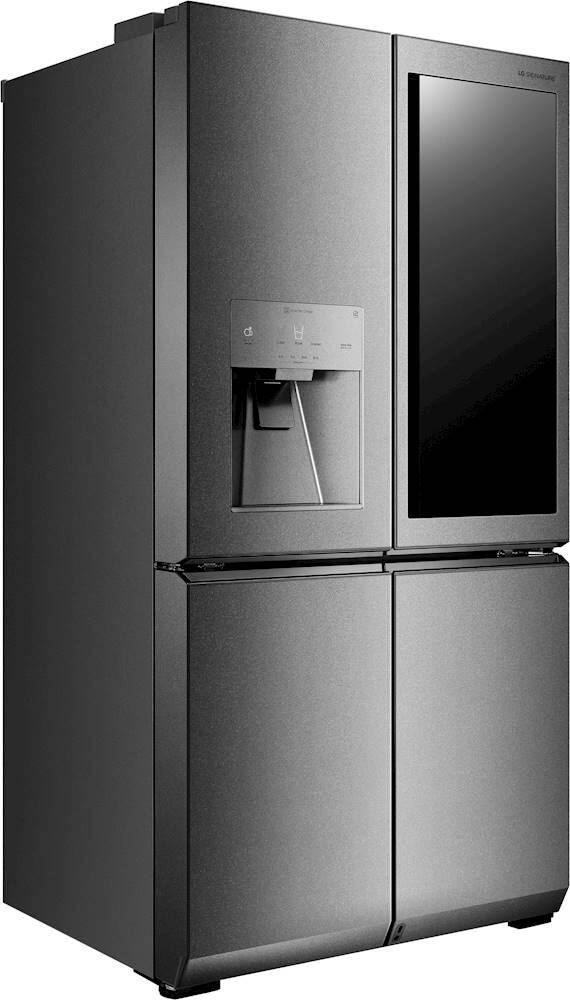 Angle. LG - SIGNATURE 30.8 Cu. Ft. 4-Door French Door-in-Door Smart Refrigerator with InstaView - Textured Steel.