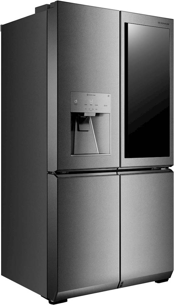 Angle View: LG - 22.8 Cu. Ft. French Door-in-Door Counter-Depth Smart Refrigerator with InstaView - Textured steel