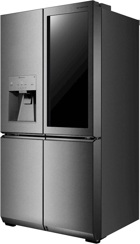 Left View: LG - 22.8 Cu. Ft. French Door-in-Door Counter-Depth Smart Refrigerator with InstaView - Textured steel