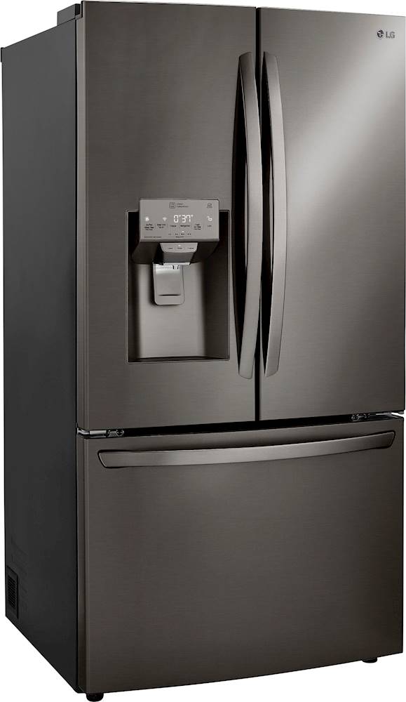 Angle View: LG - 23.5 Cu. Ft. French Door Counter-Depth Smart Refrigerator with Craft Ice - Black stainless steel