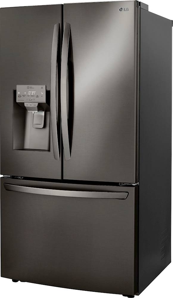 Left View: LG - 23.5 Cu. Ft. French Door Counter-Depth Smart Refrigerator with Craft Ice - Black stainless steel