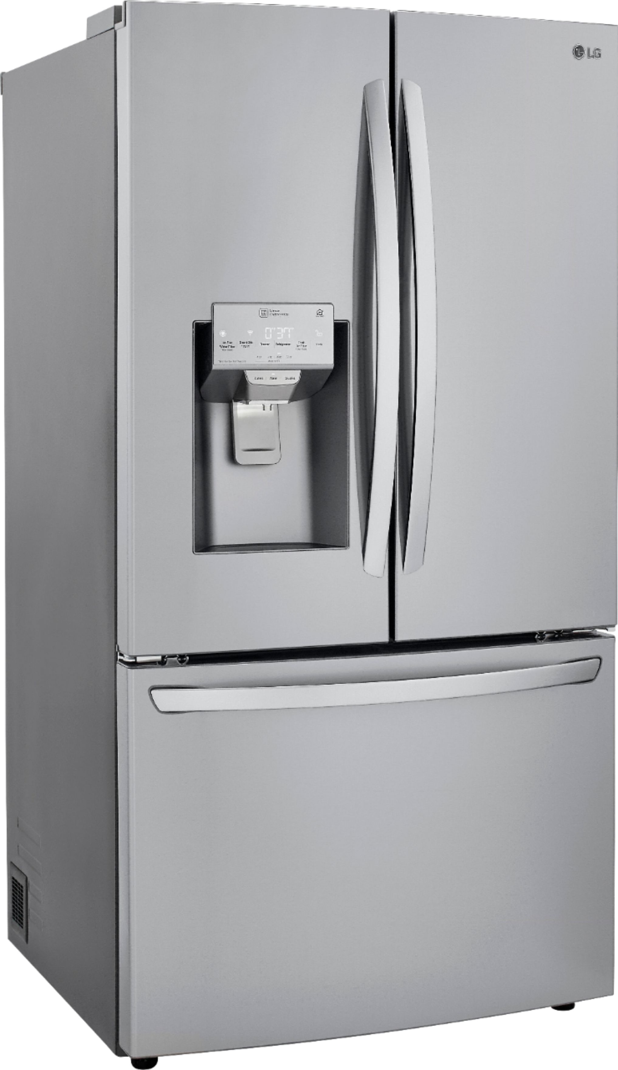 Angle View: LG - 23.5 Cu. Ft. French Door Counter-Depth Smart Refrigerator with Craft Ice - Stainless steel