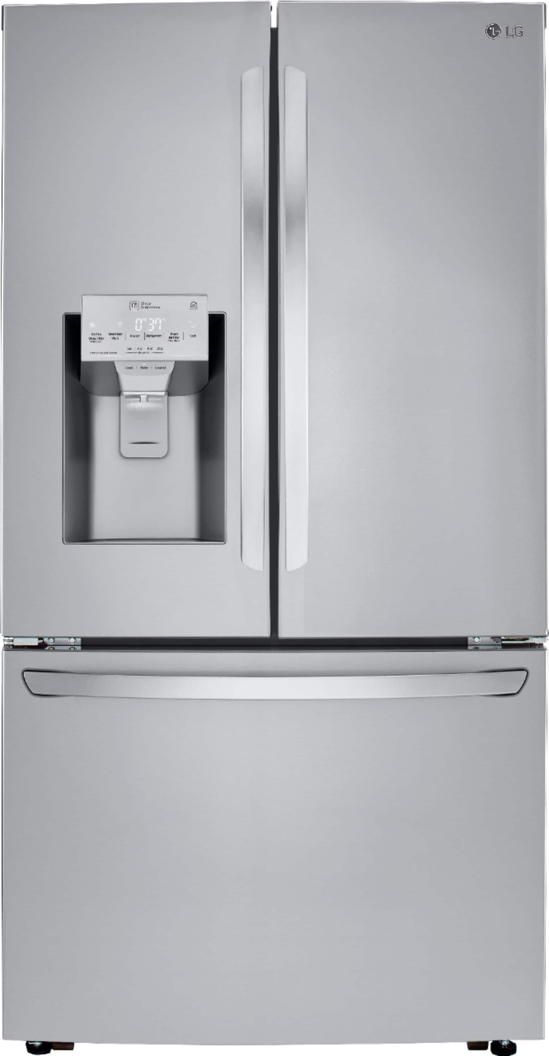 Front. LG - 23.5 Cu. Ft. French Door Counter-Depth Smart Refrigerator with Craft Ice - Stainless Steel.
