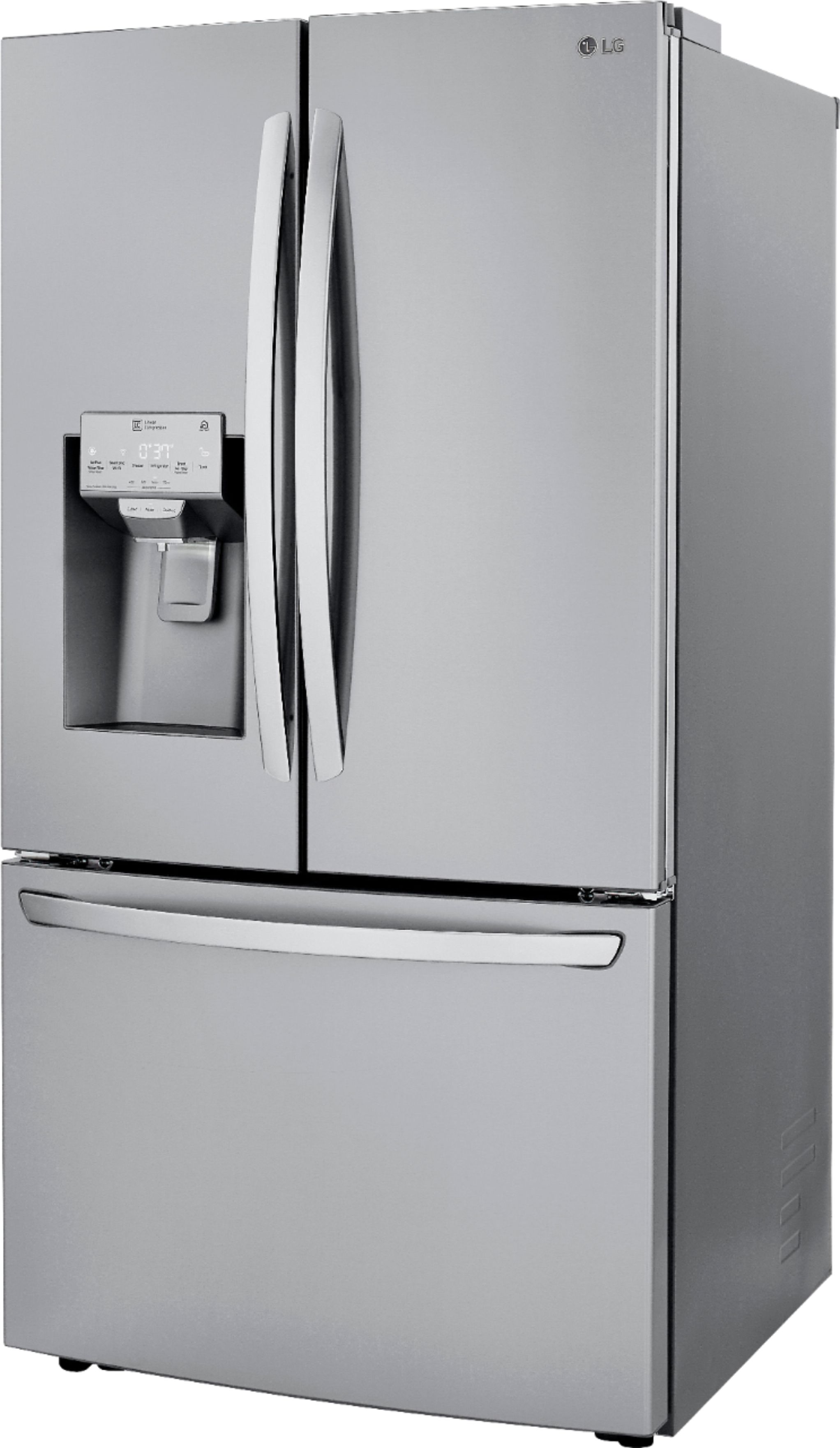 Left View: LG - 23.5 Cu. Ft. French Door Counter-Depth Smart Refrigerator with Craft Ice - Stainless steel