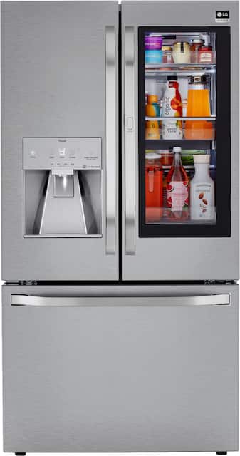 Lg Studio 23 5 Cu Ft French Instaview Door In Door Counter Depth Refrigerator With Craft Ice Printproof Stainless Steel Srfvc2406s Best Buy