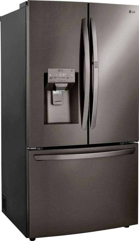 Angle View: LG - 23.5 Cu. Ft. French Door-in-Door Counter-Depth Refrigerator with Craft Ice - Black stainless steel