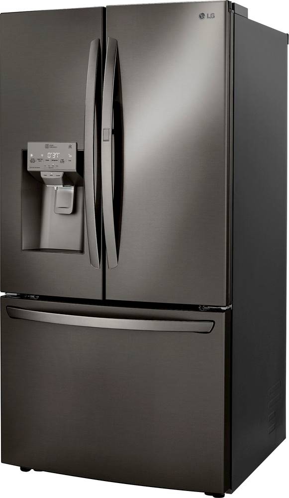 Left View: LG - 23.5 Cu. Ft. French Door-in-Door Counter-Depth Refrigerator with Craft Ice - Black stainless steel