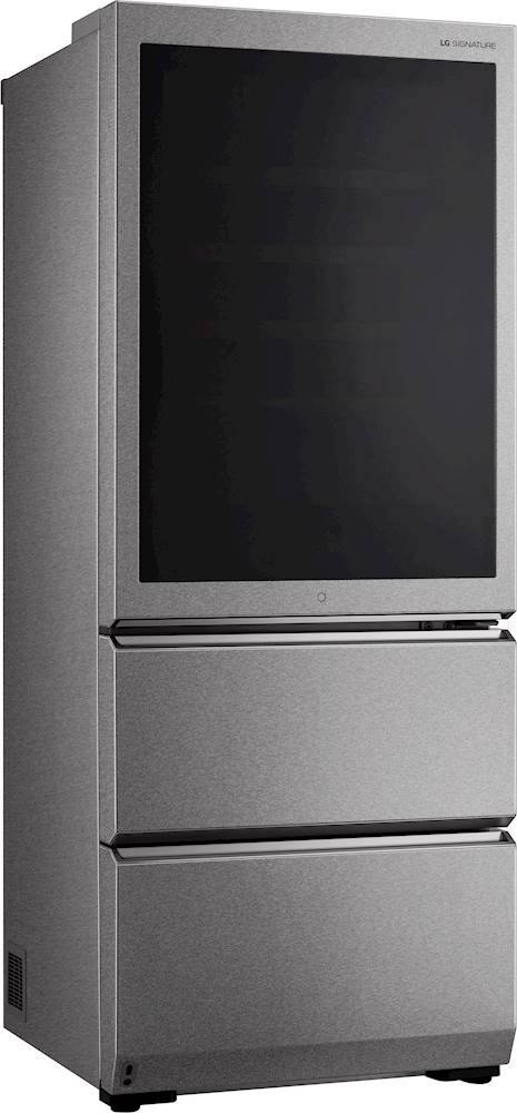 Angle. LG - SIGNATURE 65-Bottle Wine Refrigerator with InstaView - Textured Steel.