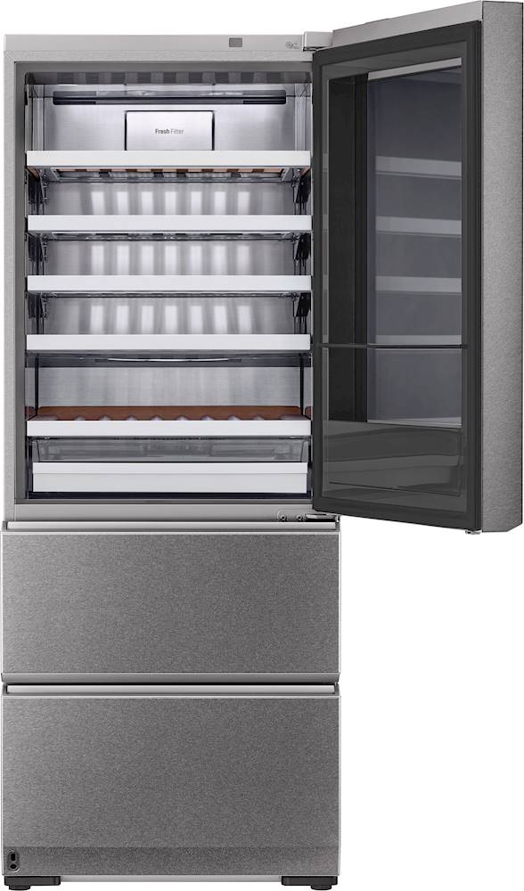 Alt View 11. LG - SIGNATURE 65-Bottle Wine Refrigerator with InstaView - Textured Steel.