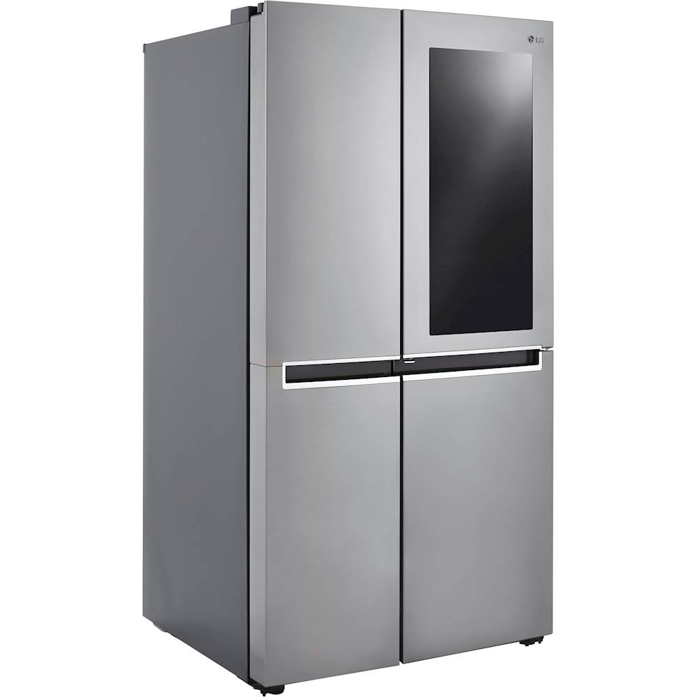 Angle View: LG - 26.8 Cu. Ft. Side-by-Side InstaView Door-in-Door Refrigerator with Ice Maker - Platinum silver