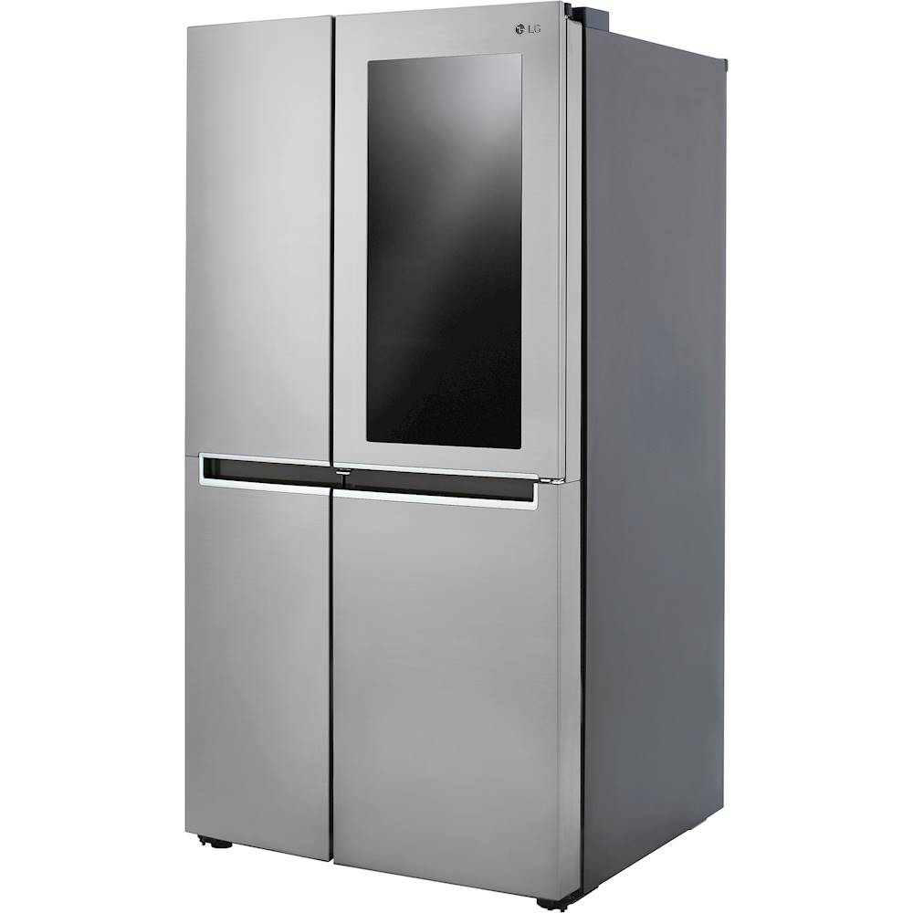 Left View: LG - 26.8 Cu. Ft. Side-by-Side InstaView Door-in-Door Refrigerator with Ice Maker - Platinum silver