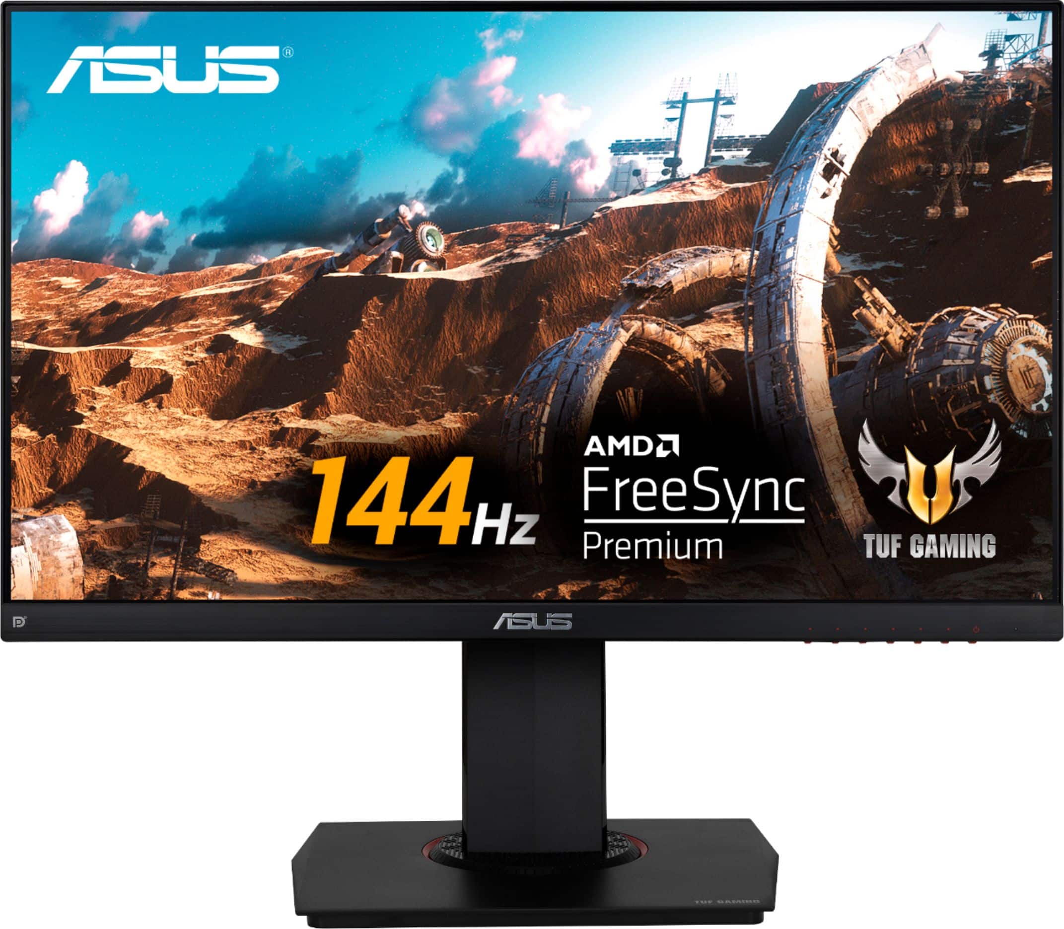 Front. ASUS - TUF 23.8” IPS FHD 144Hz 1ms FreeSync Gaming Monitor with Height Adjustable (DisplayPort, HDMI) - Black.