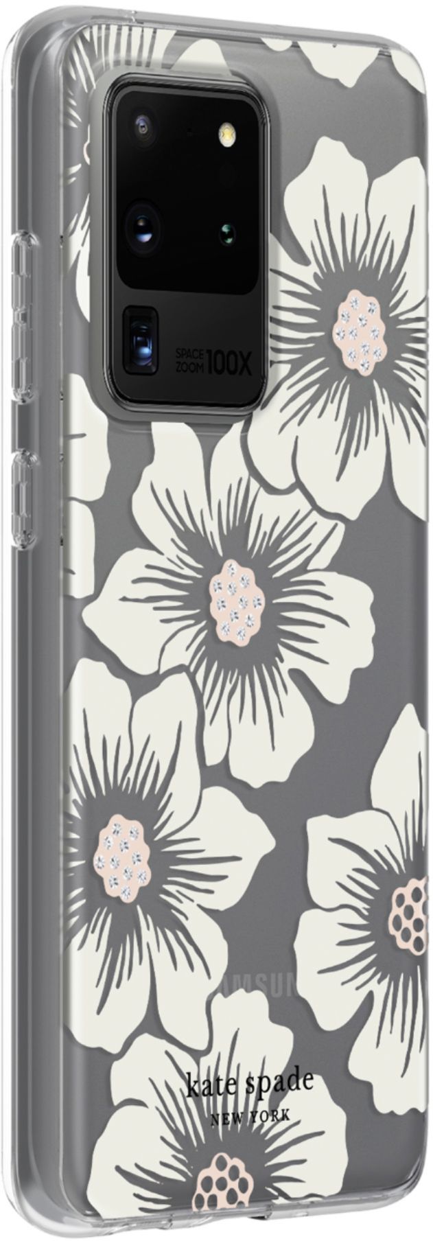 Angle View: kate spade new york - Protective Hard-Shell Case for Samsung Galaxy S20 Ultra 5G - Hollyhock Floral Clear/Cream With Stones
