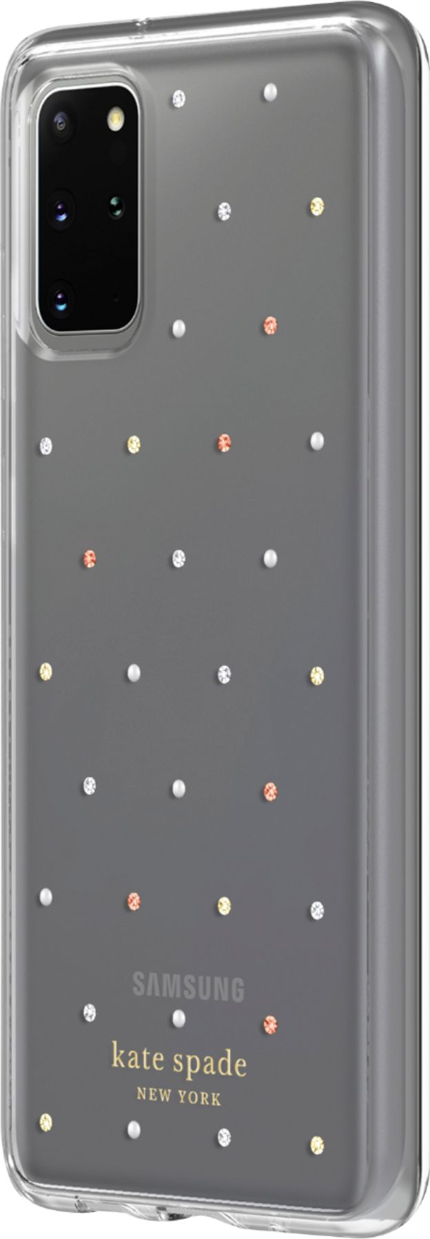 Left View: kate spade new york - Protective Hard-Shell Case for Samsung Galaxy S20+ 5G - Pin Dot Gems/Pearls/Clear