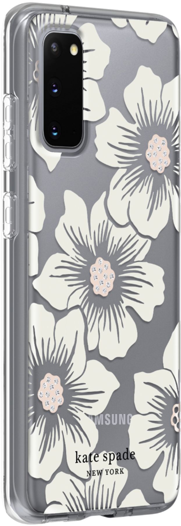 Angle View: kate spade new york - Protective Hard-Shell Case for Samsung Galaxy S20 5G - Hollyhock Floral Clear/Cream With Stones