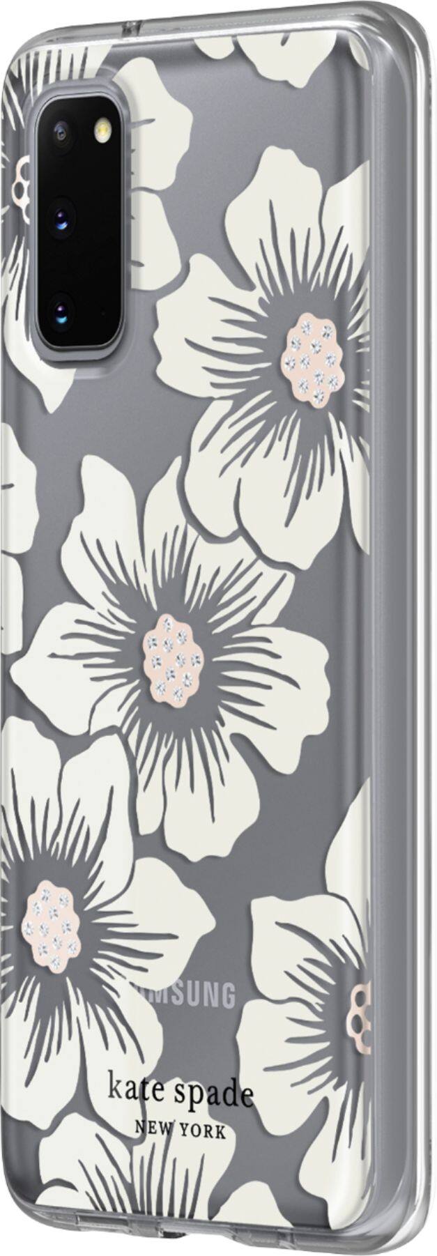 Left. kate spade new york - Protective Hard-Shell Case for Samsung Galaxy S20 5G - Hollyhock Floral Clear/Cream With Stones.
