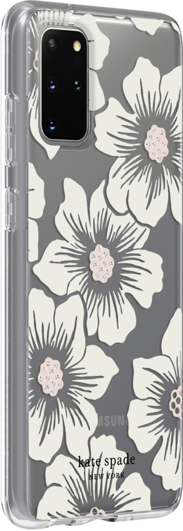 Angle View: kate spade new york - Protective Hard-Shell Case for Samsung Galaxy S20+ 5G - Hollyhock Floral Clear/Cream With Stones