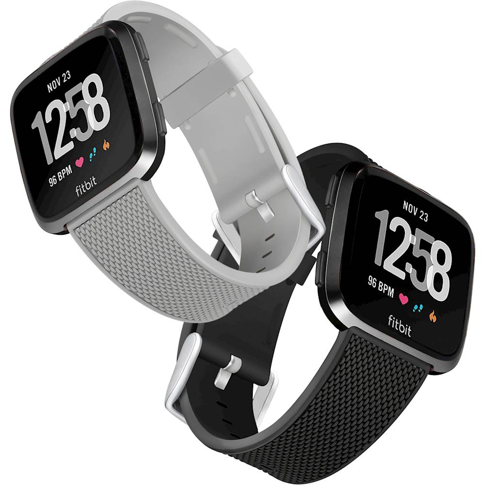 WITHit - Silicone Woven Watch Band for Fitbit™ Versa and Versa Lite (2-Count) - Black/Gray