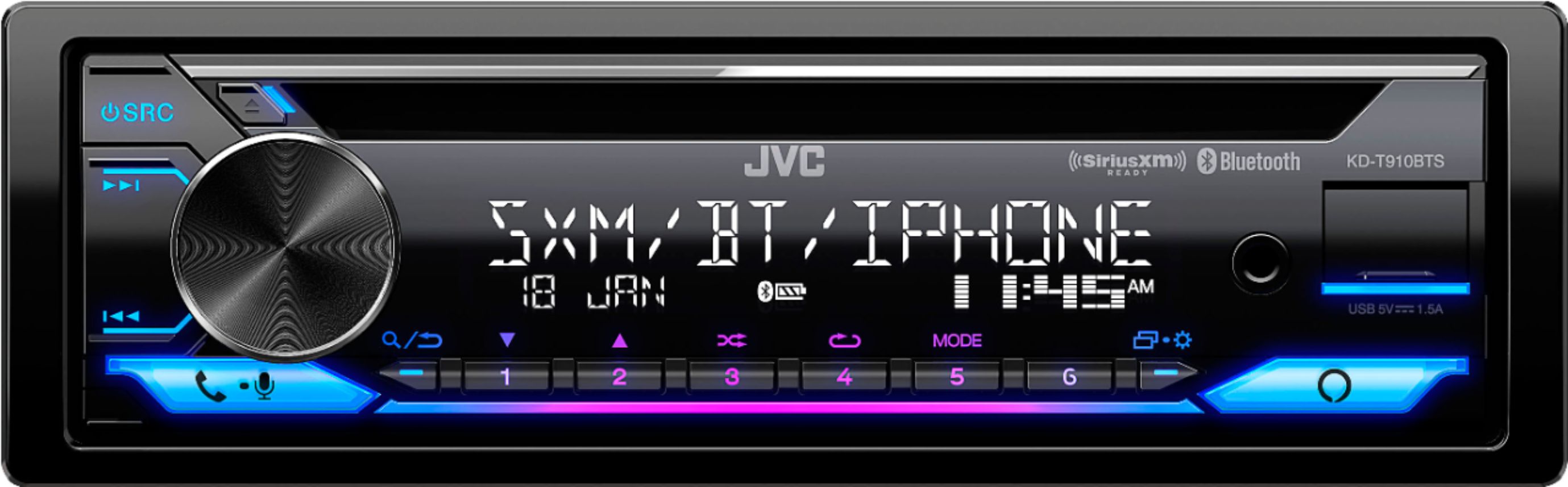 JVC In-Dash CD/DM Receiver Built-in Bluetooth Satellite Radio-ready with Detachable Faceplate Black KD-T910BTS