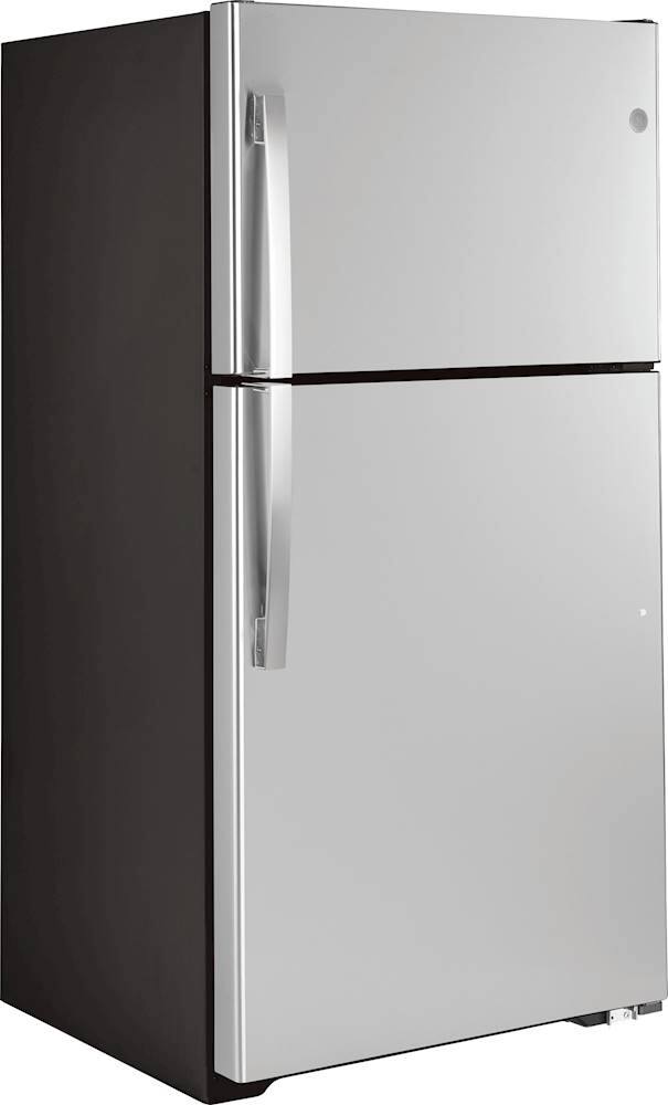 Angle View: GE - 21.9 Cu. Ft. Top-Freezer Refrigerator - Stainless steel