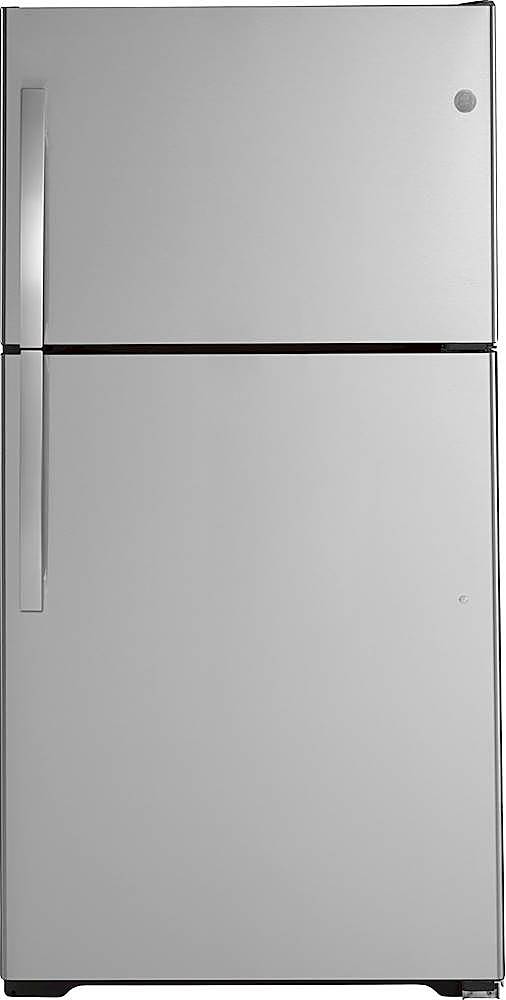 Front. GE - 21.9 Cu. Ft. Top-Freezer Refrigerator - Stainless Steel.