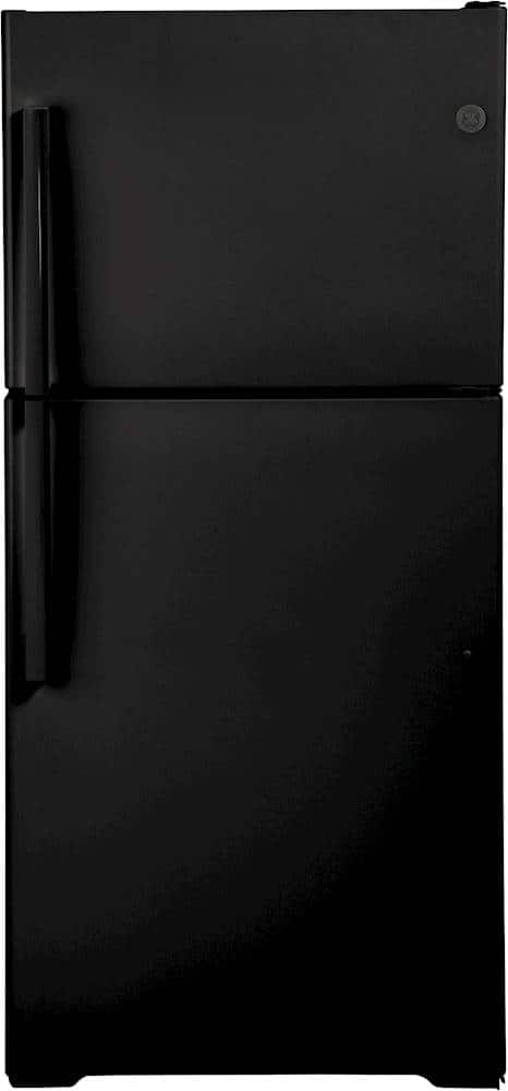 GE - 19.2 Cu. Ft. Top-Freezer Refrigerator with LED Internal Lighting - Black - Front_Zoom
