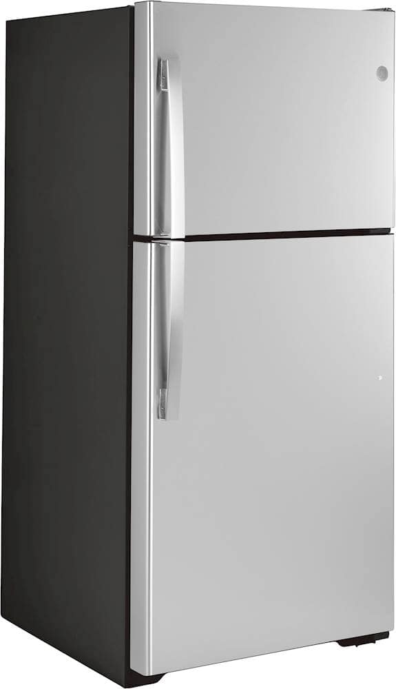 Angle View: GE - 19.2 Cu. Ft. Top-Freezer Refrigerator - Stainless steel