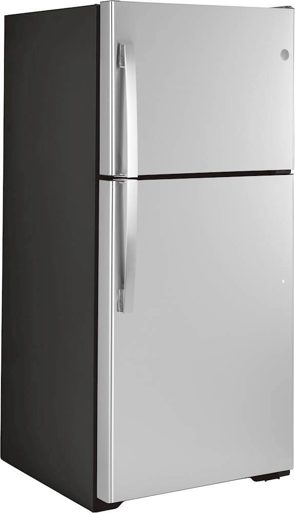 Angle. GE - 19.2 Cu. Ft. Top-Freezer Refrigerator with Premium Inner Door Modular Bins - Stainless steel.
