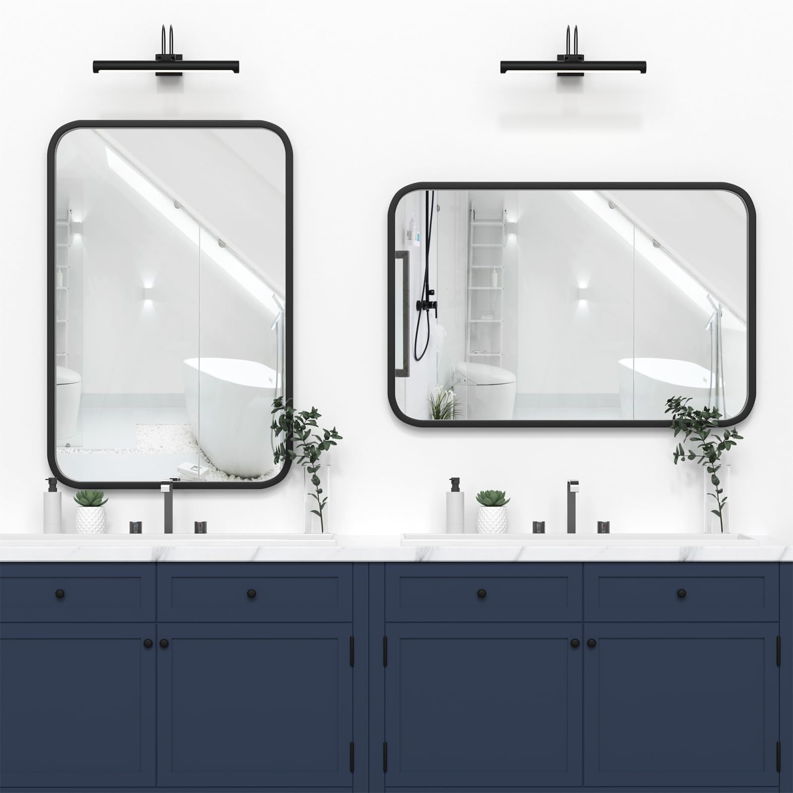 Alt View 1. Comfort Essence - Mirror For Bathroom 20" X 30" Rounded Corner Rectangle With Wooden Framed Wall Decor 20" 30" Natural - Black-30"L x 20"W.