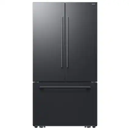 Front. Samsung - Bespoke AI 30 cu. ft. 3-Door French Door Refrigerator with Zero Clearance Fit & In-Door Tall Water Dispenser - Matte Black Steel.