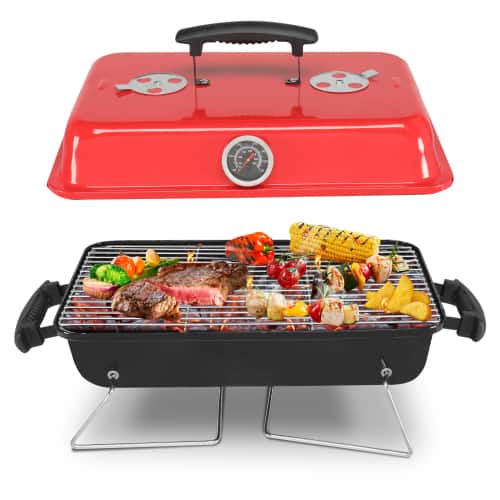 Winado - 21in Portable Charcoal Grill Tabletop Lightweight Small for Outdoor Camping Party Barbecue Smoker BBQ Grill Cooking - Red
