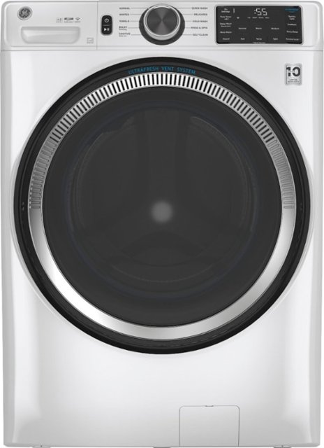 GE – 4.8 CuFt High-Efficiency Stackable Smart Front Load Washer w/UltraFresh Vent System & Microban Antimicrobial Technology – White on White