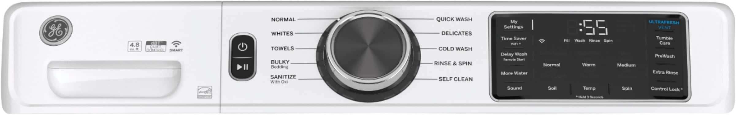 Alt View 2. GE - 4.8 CuFt High-Efficiency Stackable Smart Front Load Washer w/UltraFresh Vent System & Microban Antimicrobial Technology - White.