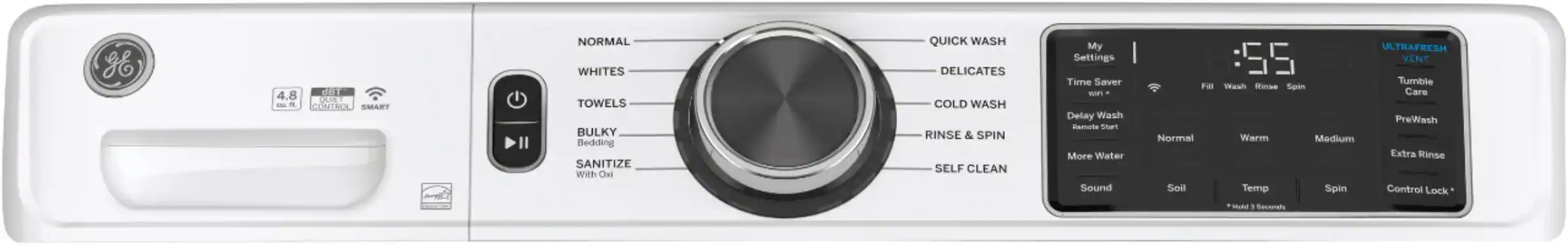 Alt View 2. GE - 4.8 CuFt High-Efficiency Stackable Smart Front Load Washer w/UltraFresh Vent System & Microban Antimicrobial Technology - White.