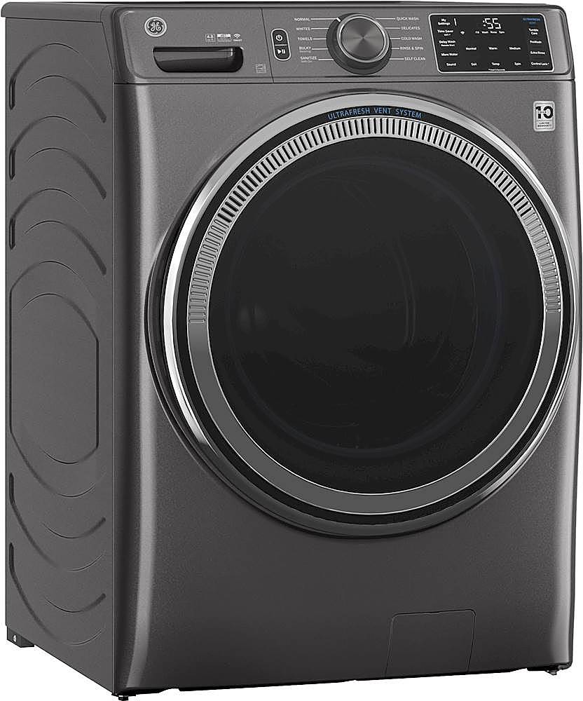 Angle View: GE - 4.8 Cu. Ft. High-Efficiency Front Load Washer with UltraFresh Vent System - Diamond gray