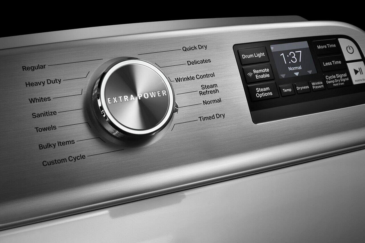 Alt View 3. Maytag - 7.4 Cu. Ft. Smart Gas Dryer with Steam and Extra Power Button - White.