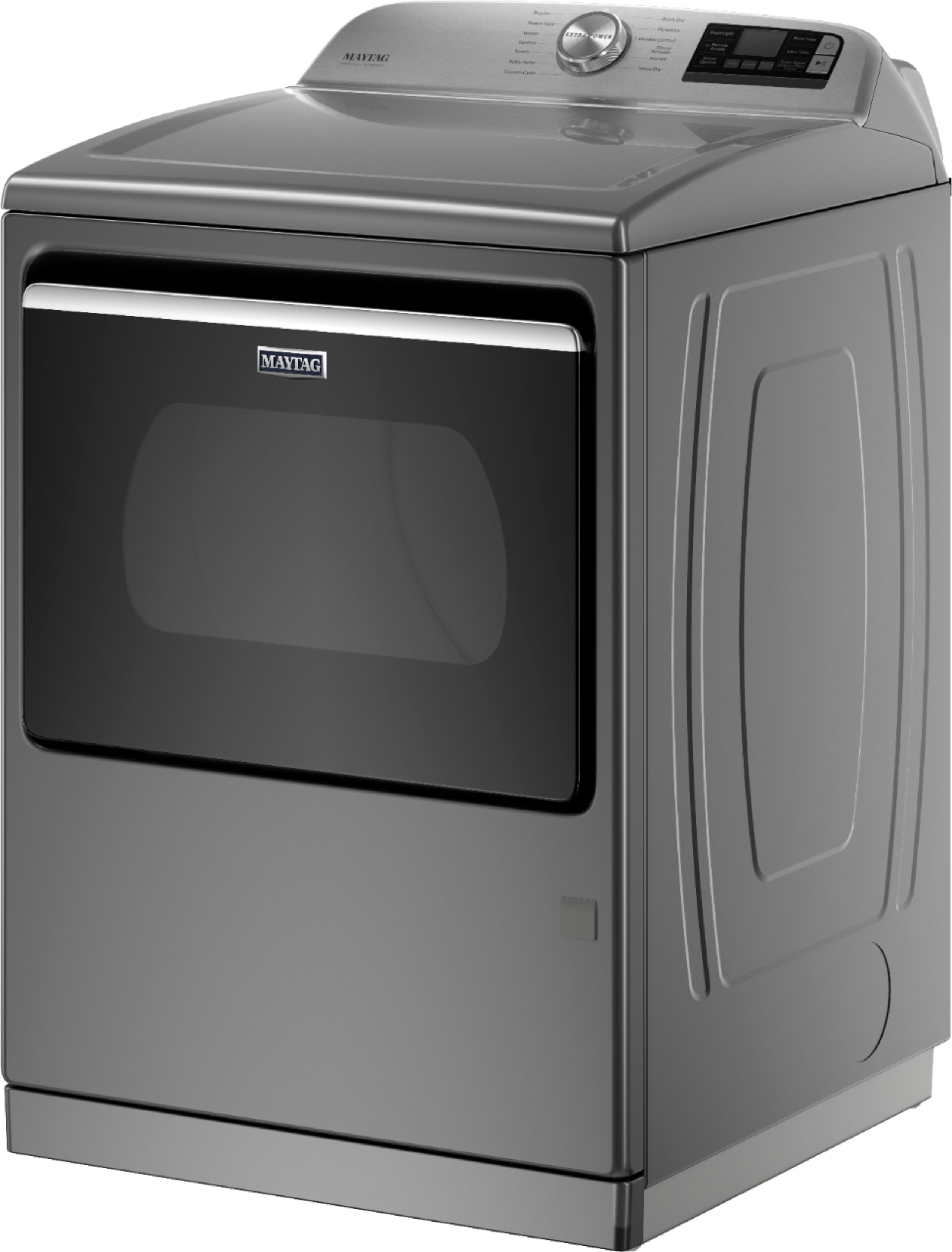 Left View: Maytag - 7.4 Cu. Ft. Smart Gas Dryer with Steam and Extra Power Button - Metallic slate